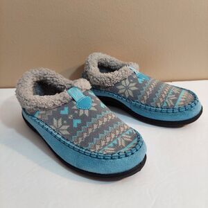 Northside Big Kids LARGE 2 / 3 Hard Bottom Slipper Shoe Blue Grey Sherpa Lined